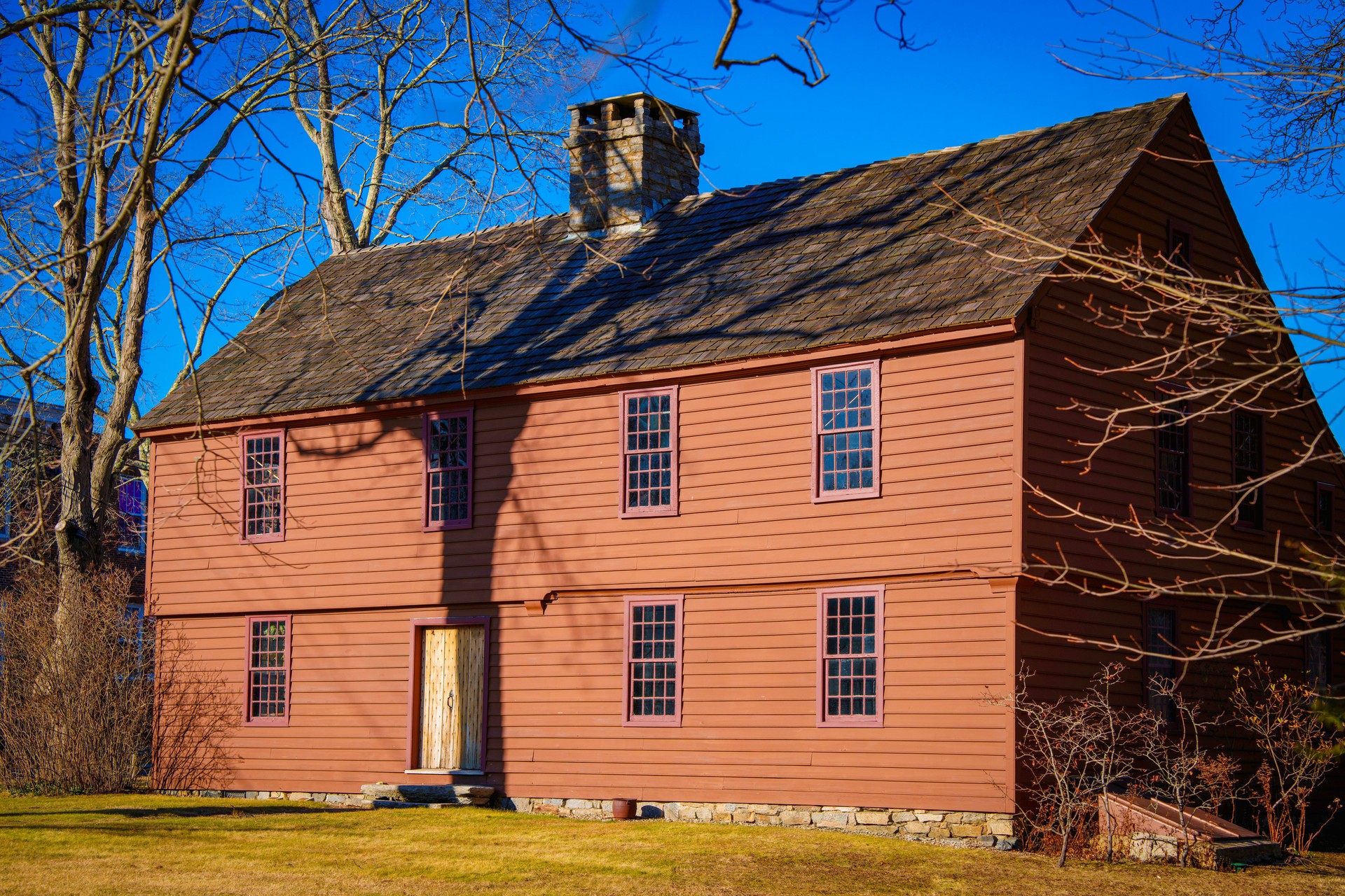Historic Landmark Saltbox Building in New England, USA